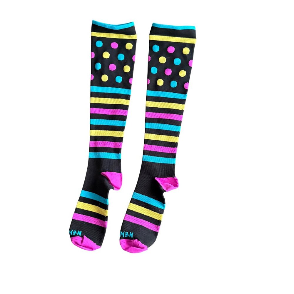 Compression Colorful Knee-High Socks With Polka Dots & Stripes For Women
